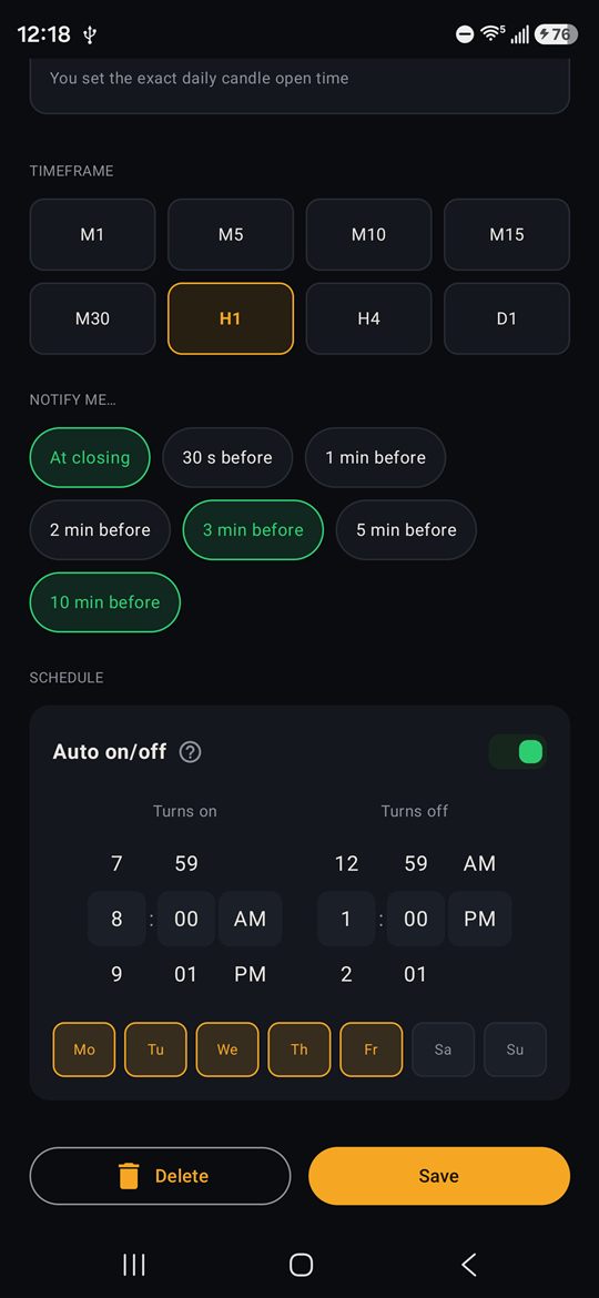 Reminders and Auto on/off